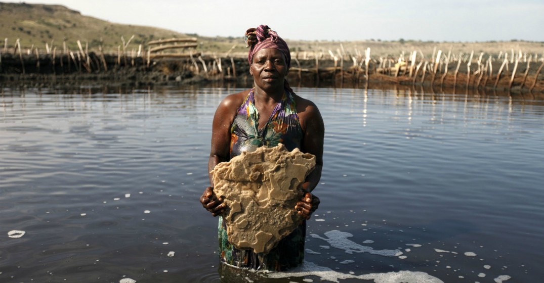 Salt extraction in lake katwe.